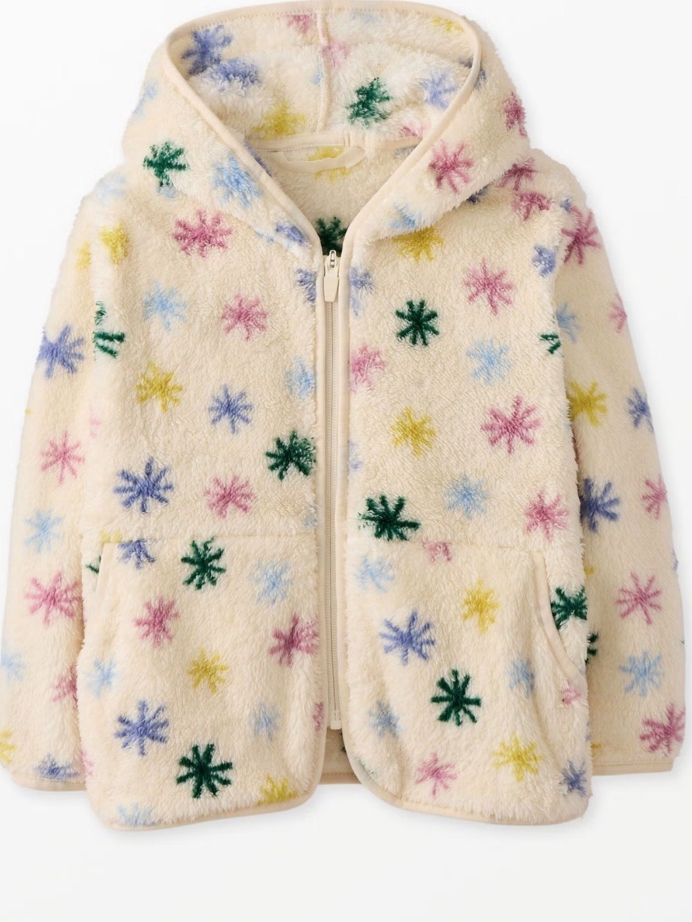 Hanna Andersson Girls Marshmallow Sherpa Jacket Cream Starburst Hooded Zip  12